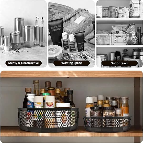 2 kappaletta Lazy Susan pyöriviä lautasia, Swivel Spice Rack Organizer, Honeycomb Kitchen Spice Rack, Mauste