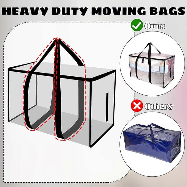 Large Storage Bags with Lids, Clear, Heavy Duty, Zippered, for Moving, Bedding, Comforters, Toys 4PCS 90L 90L 4PCS