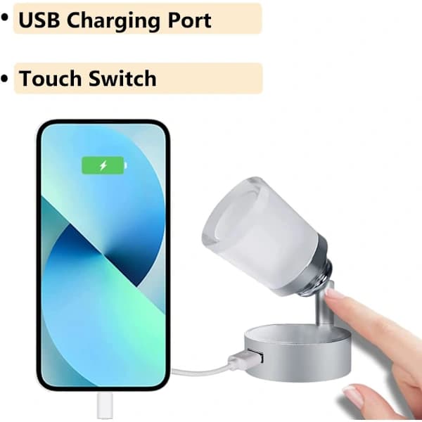 12V LED-læselampe med USB, 3W touch-afbryder vægspotlight, campingvognsinteriør dæmpbar sengelampe til båd autocamper[JUN] 12V LED-læselampe med US...