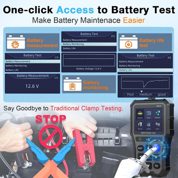 OBD2-scanner med batteritester - Diagnostikværktøj til biler, Tjek motorlampen