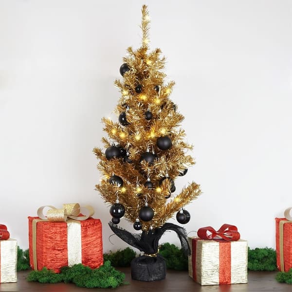 Golden Artificial Christmas Tree 90 cm with Stable Base