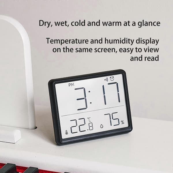 Smal LCD digital klocka med temperatur- och fuktighetssensor, magnetisk väggkylskåpsklocka