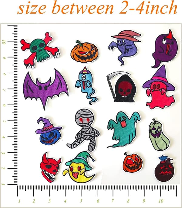 Sæt med 16 Halloween-inspirerede broderede strygemærker - Blandede