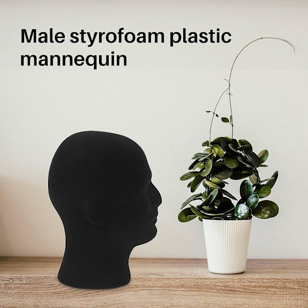Skum mannequin hoved til mænd, model til parykker, briller, hatte, sort displaystativ