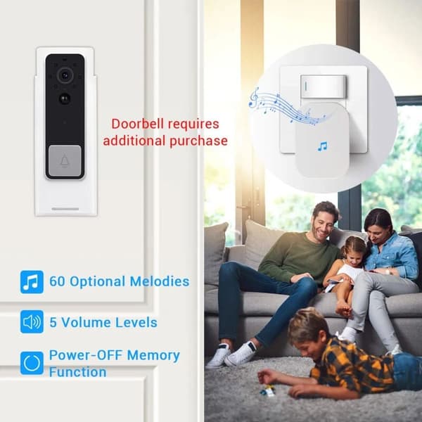 Dørklokke, Ring Doorbell Chime, Trådløs Dørklokke, Video Dørklokke, Prompt, Stemmeforbindelse