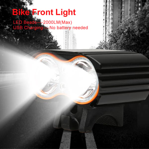 Lysstærk LED 2000LM USB Cykellygte Cykelforlygte til Natcykling