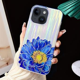 Sähköpinnoitettu TPU + PC-kotelo iPhone 13:lle (siniset kukat)