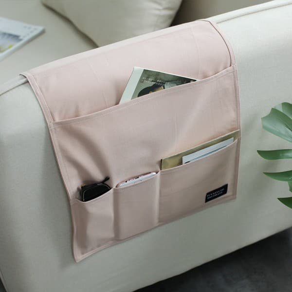 Pink sofa armlænsarrangør, multifunktionel foldbar stofpose