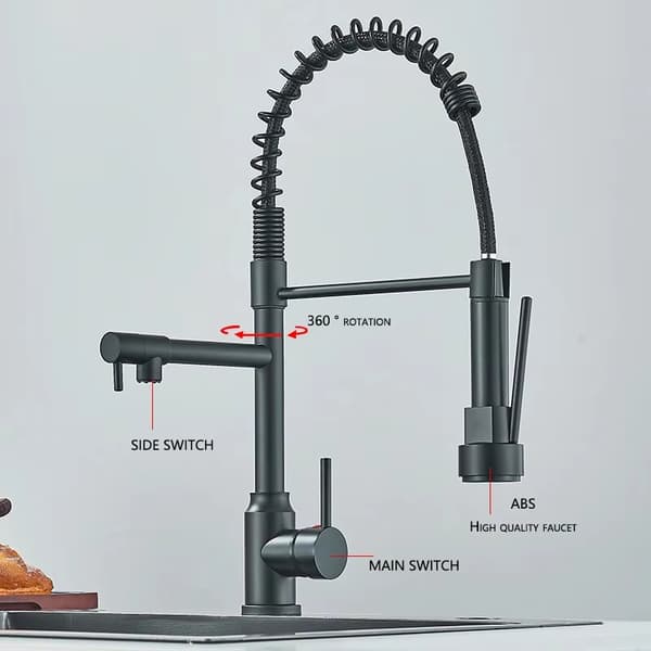 Kitchen Faucet with Pull-Out Spout - 2 Spray Modes, 360° Swivel Deck Mount, Hot/Cold - C
