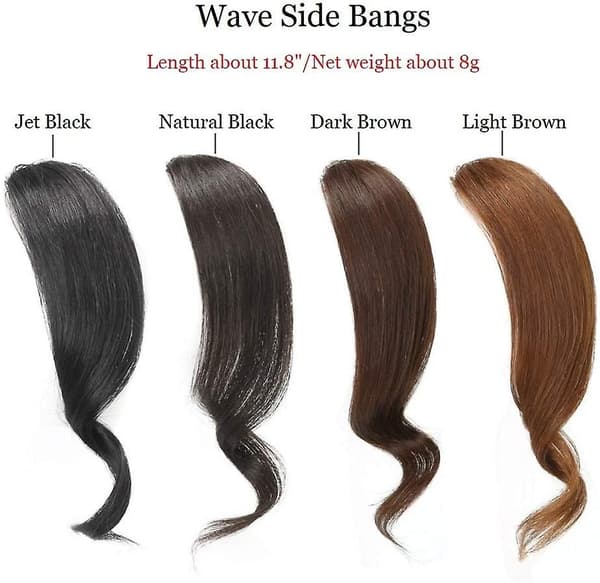 Wavy Side Bangs Clips in Fringe Real Human Hair Wavy Bangs Hair Extensions (Natural Black Color)