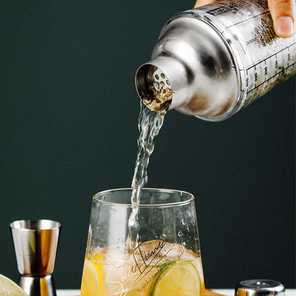 Cocktailshaker med drinkopskrift 400ml Shaker Glas Rustfrit Stål silver