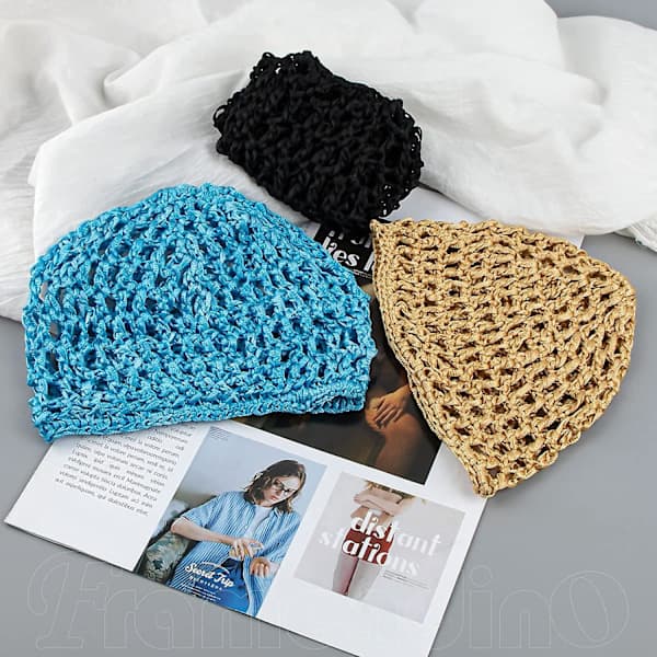 3-pack virkade hårnät i mesh, stickad snood-hatt i rayon, tjocka hårnät snoods dekoration för nattsömn