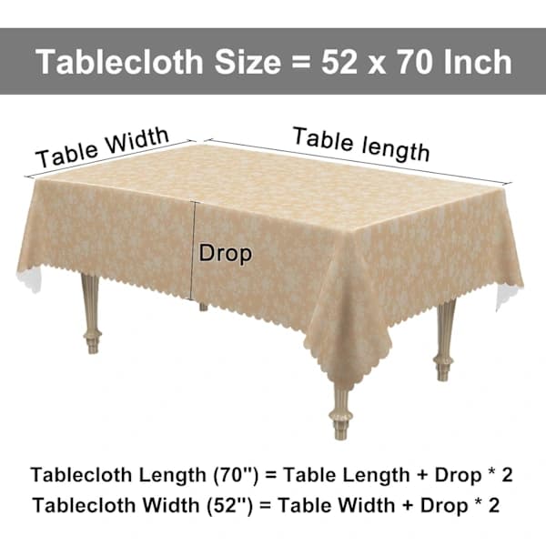 Waterproof Vinyl Tablecloth, Rectangular Heavy Duty Tablecloth, Wipeable Tablecloth for Kitchen and Dining Room (Beige, 52\" X 70\")