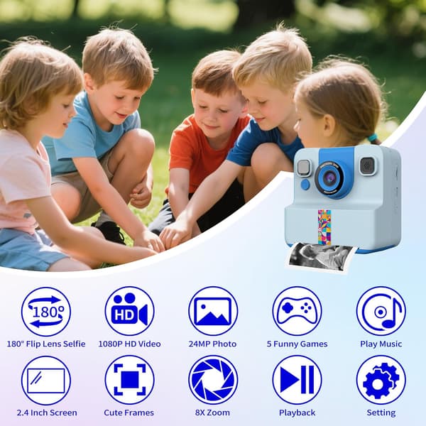 Digitalkamera Direkteutskriftskamera med 180° roterbar linse Hvit