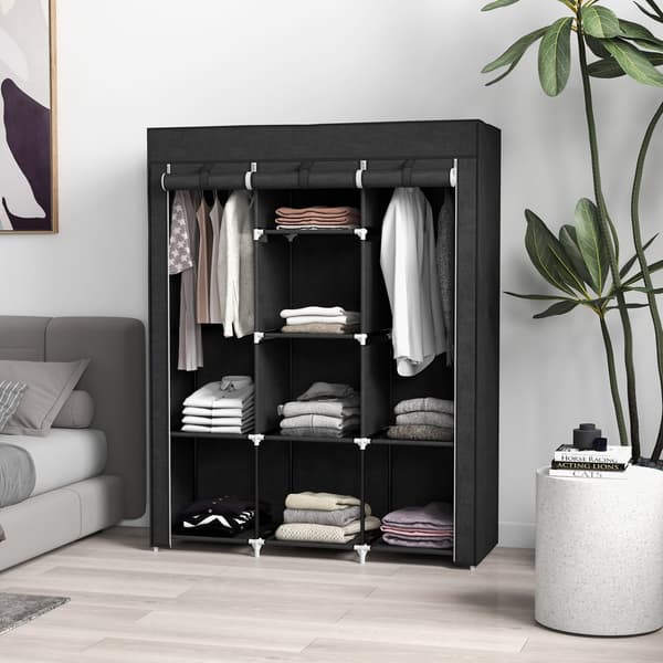 Stoffgarderobe med klesstang, 8 etasjer, lysegrå, 125X43X162,5Cm, plassbesparende sammenleggbart skap for gangen