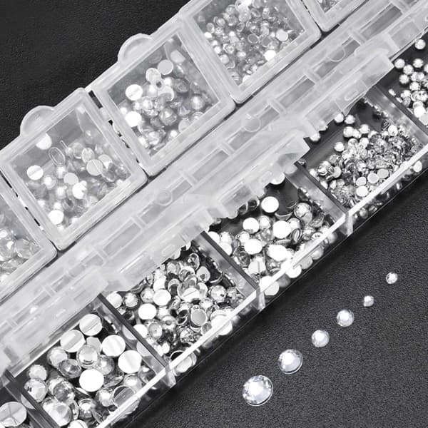 2000 Strass Nageldekorationer Kristall - Olika Storlekar i Askgrått