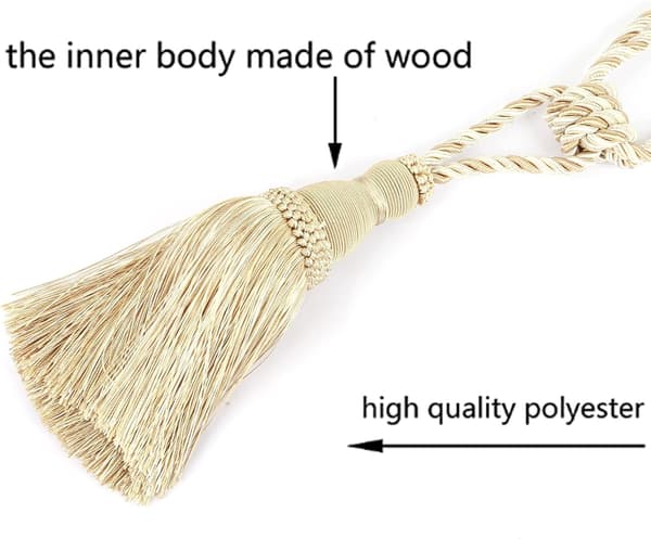 Decorative Curtain Tiebacks Handmade Elegant Knot Tassel Hanging Rope Curtains (Beige, 2pcs)