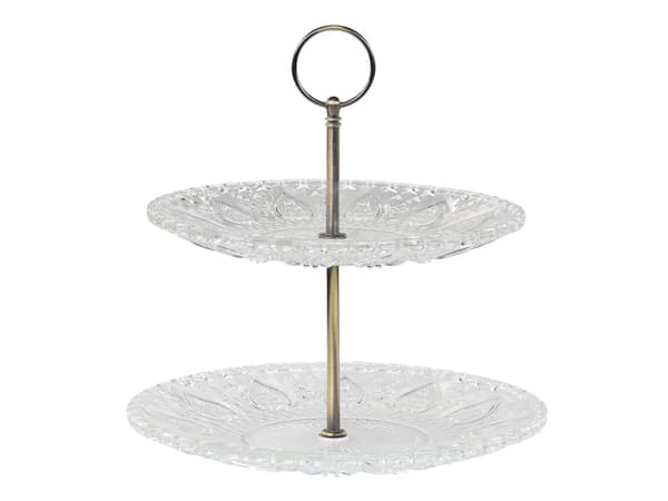 Kakefat 2-etasjer Glass Chic Antique Kristall transparent