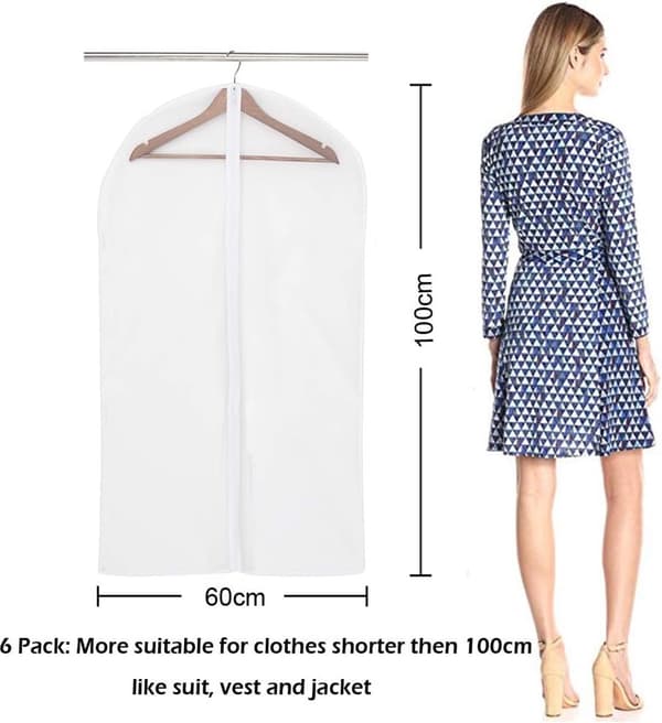 Transparent Garment Bag with Zipper, 6-pack Moth-proof Wedding Dress Storage Bag for Wardrobe