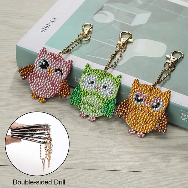 5 st Söt Uggla 5D DIY Full Diamantmålning Nyckelring Strass Pa