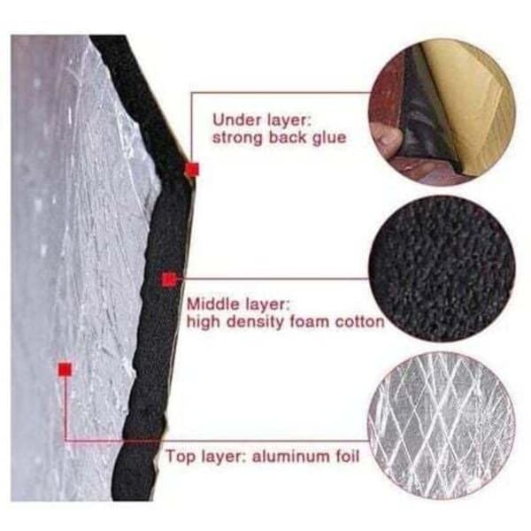 Akustisk isolasjonsmatte for biler, 10 mm lydisolerende skum, vanntett lydisolering og lyddemping 50x200cm