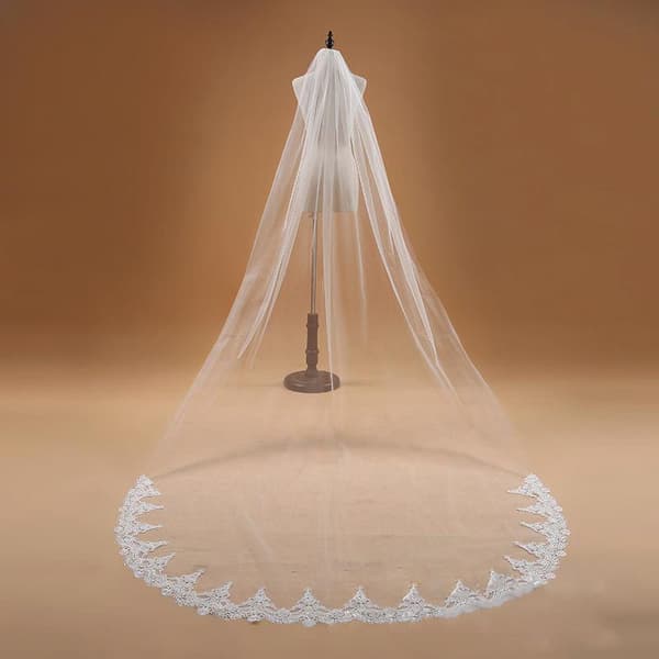 Brudeslør, langt, elfenbenshvidt, gulvlængde, 3 m, elegant, enkelt
