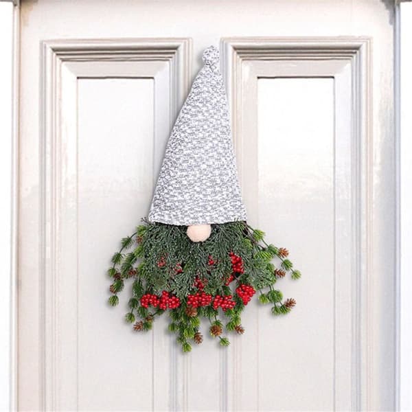 Gnome Christmas Wreath, Pine Needle Christmas Gnome Wreath for Front Door, Hanging Decorations Wreath