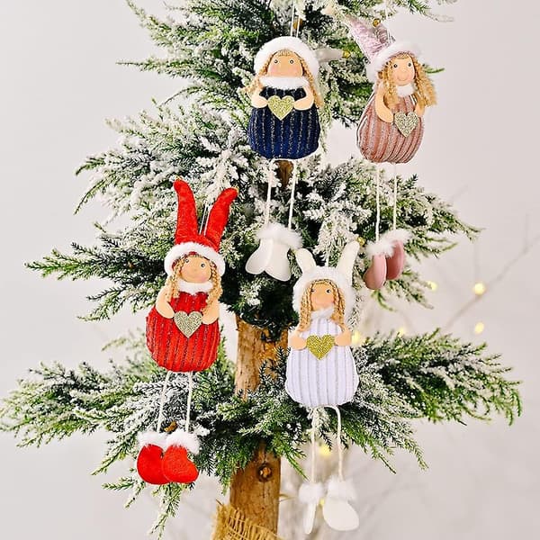 Sæt med 4 Plys Juletræsophæng Dekorationer