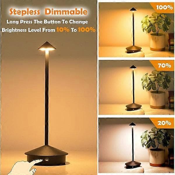 Dimmable LED-bordslampa i aluminium, IP54-skydd, inomhus-/utomhusbruk, pluggladdningsbas, H29cm