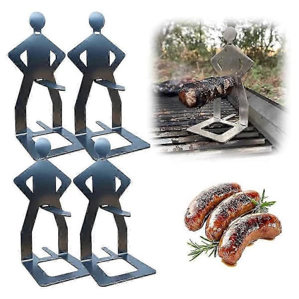 Grillholder til pølser i rustfrit stål, bærbar non-stick BBQ-stativ til camping og udendørs madlavning, 3 dele 3pcs