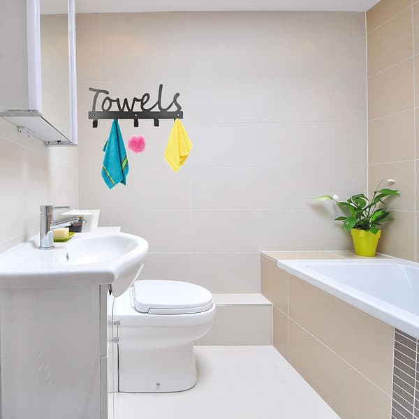 Towel Bar 5 Towel Hooks Wall Mounted Towel Rack Black Metal Towel