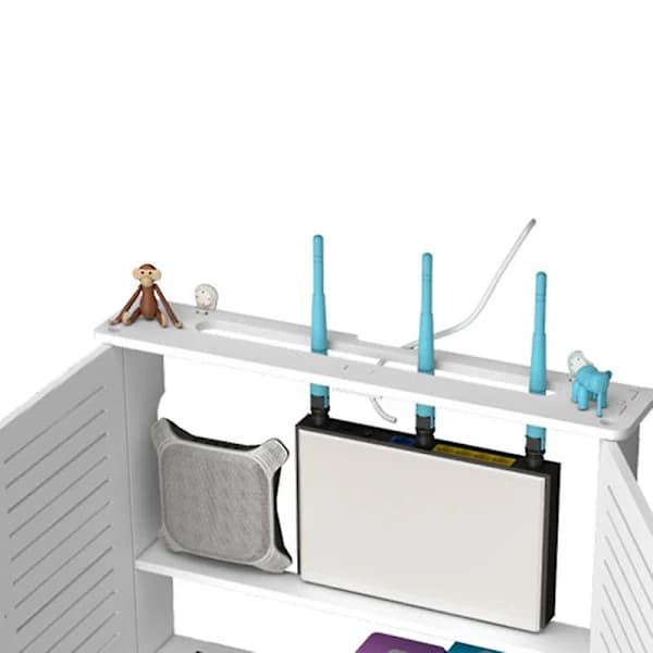Wireless WiFi Router Storage Boxes Wooden Box Cable Power Plus Cord Organizer Wall Mounted Plug White