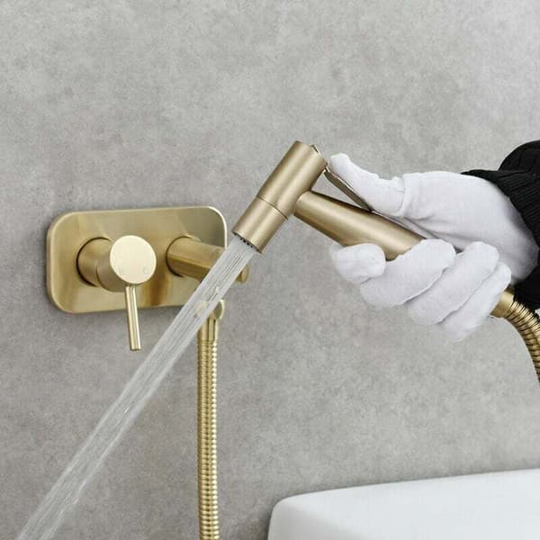 Brass Bidet Sprayer with Concealed 2-Setting Hot and Cold Water Mixer A Yellow Yellow