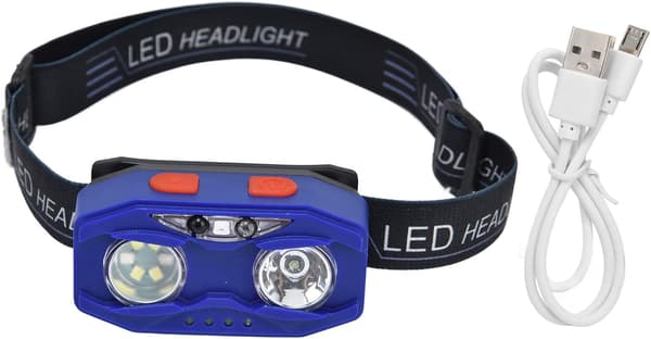 LED-hodelykt med smart bryter, flere lysmoduser, USB-oppladbar, justerbart hodebånd for camping, fotturer