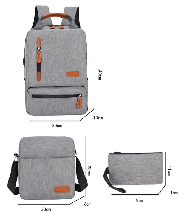 3-piece Backpack with USB Port - Oxford Fabric, Suitcase, Laptop Bag, Practical and Versatile_OF