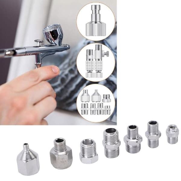 7 stk. Airbrush-adaptere – Lynkoblinger i rustfrit stål 1/8\" 1/4\" – Intet trykfald – til makeupartister