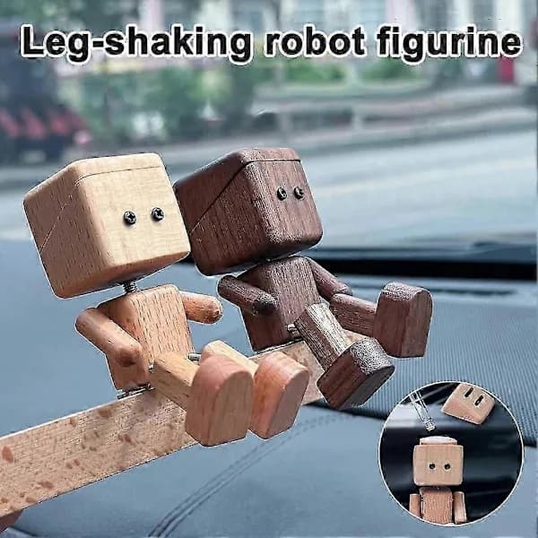 Cute Solid Wood Robot Figure with Shaking Legs for Car-Mounted Aromatherapy Yellow with aromatherapy[CO]