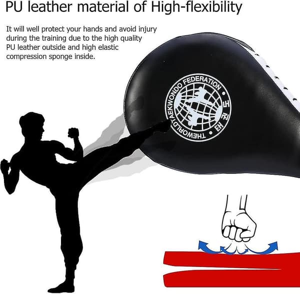 1 par Target Taekwondo Pad, Dobbelte pagajer Slagracket til Tae Boksning Karate Træning - sort