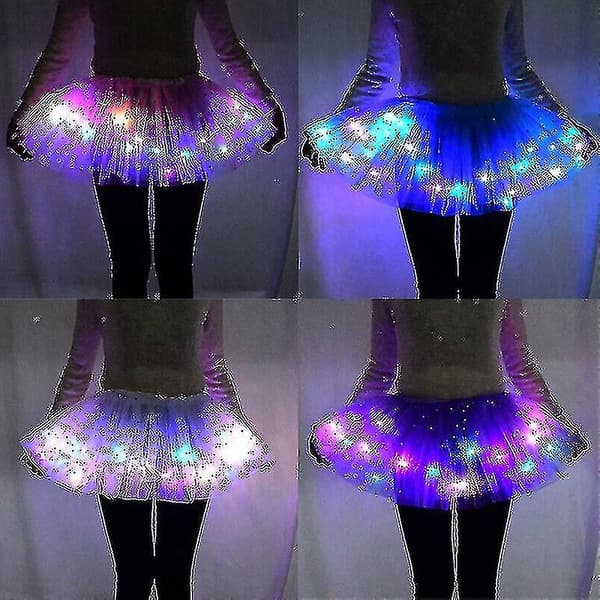 LED-nederdel til damer med stjerner, dansenederdel, lagdelt ballet-tutu, elastisk tylnet, mininederdel, fest, karnevalskostume