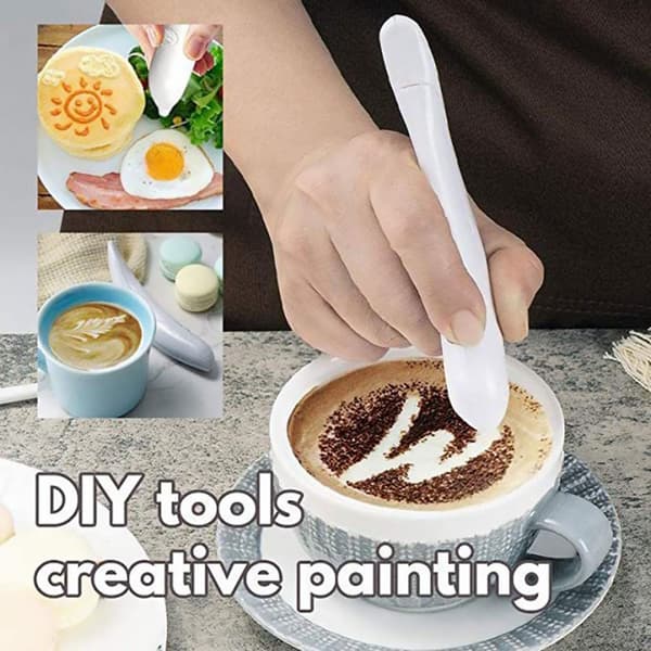 Elektrisk kaffeskæringspen Dekorativt bageværktøj DIY-kaffemønster White