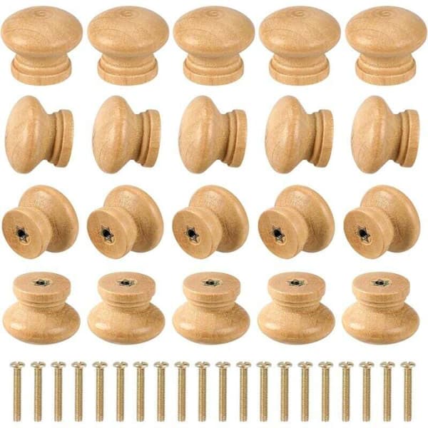 20 Untreated Wooden Knobs for Drawers, 2.7 cm Round Cabinet Knobs, Compatible with IKEA Furniture
