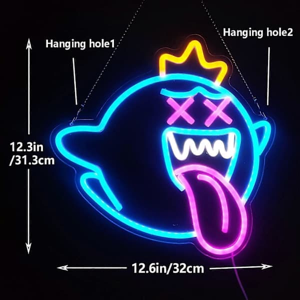 King Boo -neonkyltti, haamu-LED-neonvalokyltti himmennettävällä kytkimellä, pelineonvalokyltti-FA-