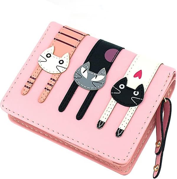 Mini Kunstlæder Bifold Sød 3 Kat Lynlås Clutch Taske Pung Håndtaske til Kvinder Piger