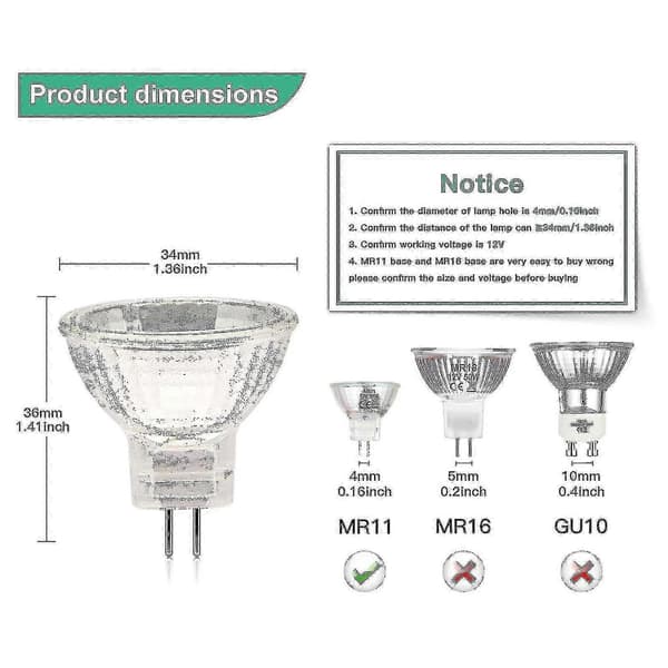 12-pack 12V 20W MR11 Halogen Bulbs, GU4 Base, Warm White 2700K[ZHE]
