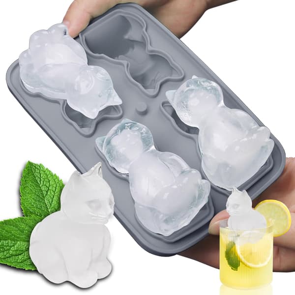 3D Katte-isterningform - Genanvendelige silikone-isterningforme til Bourbon Gin, sjove katte-isterningforme til bartending, nyhed kat