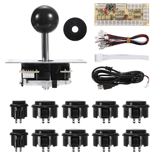 PC Joystick DIY Kit Arkadespil Dele Knap ABS 5 Pin til Klassisk Sort - Sort Black