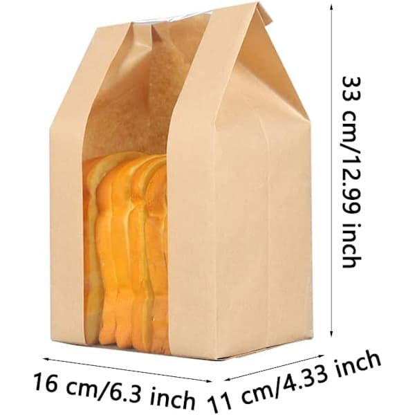 50 stk Kraftpapirposer for mat, brødposer med vindu