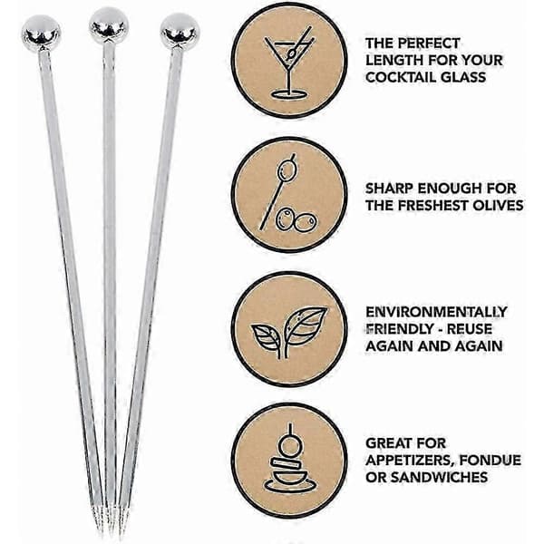 50 stk. cocktailpinde i rustfrit stål, metal martini pinde 10,9 cm YRL hwy