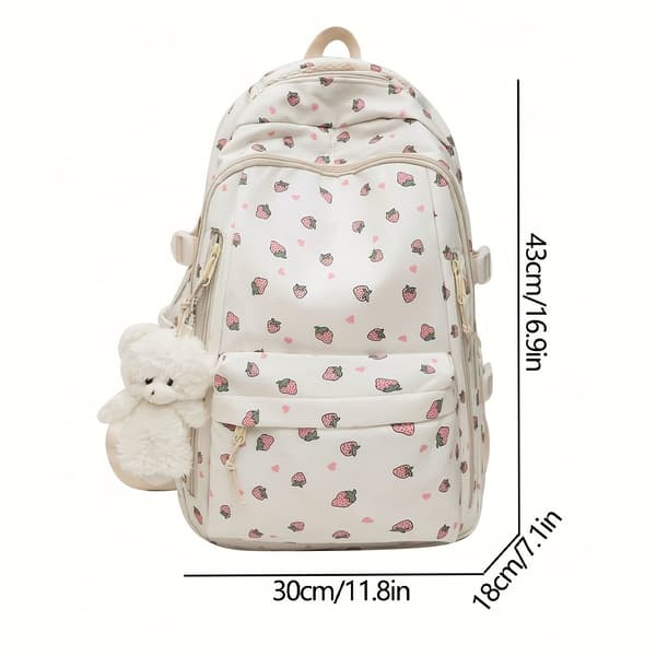 Women's Nylon Backpack with Printed Rose Design, Multiple Compartments, Large Capacity Not provided White Not provided White