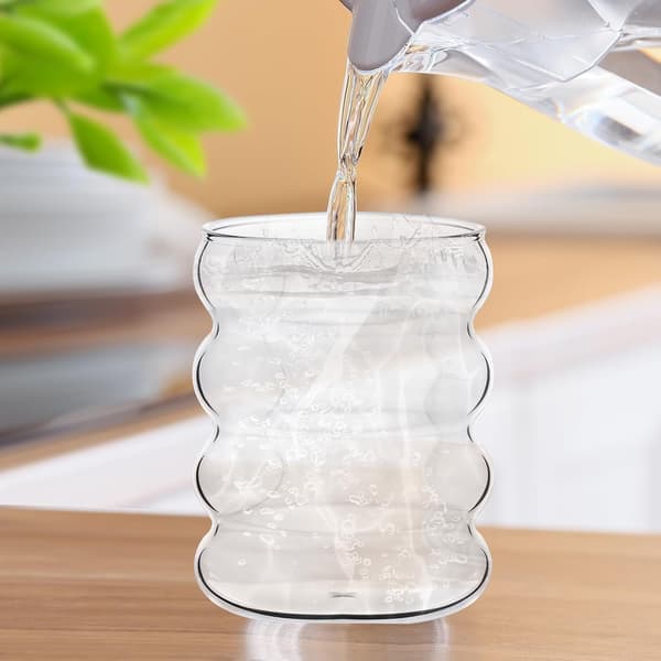 Räfflade glas 300 ml, set med 2 kaffeglas med räfflade sugrör i glas för mat, vatten, juice, öl, universella dricksglas